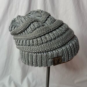 C.C knit beanie gray with silver highlights one size fits